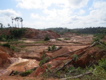 the pit has been largely disturbed by small scale miners